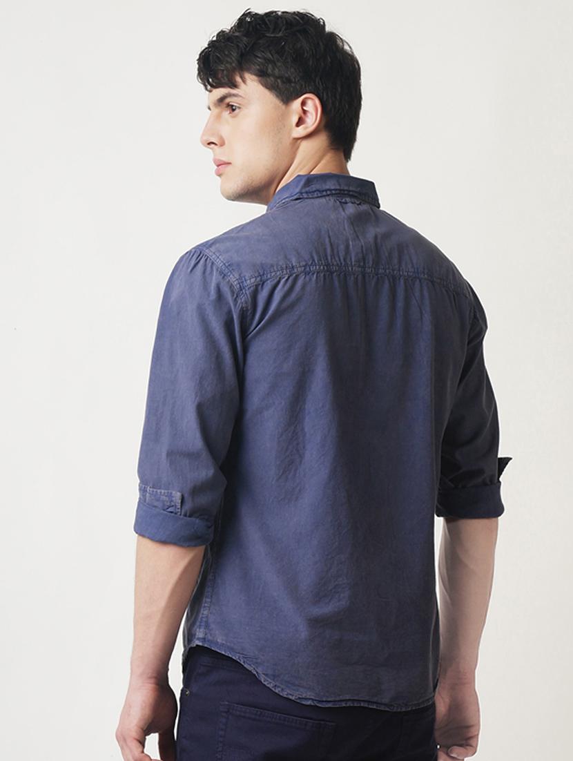 blue solid casual shirt - 16265203 - Zoom Image - 3