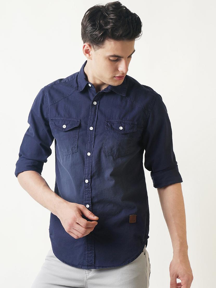 navy blue cotton casual shirt - 16265205 - Zoom Image - 1