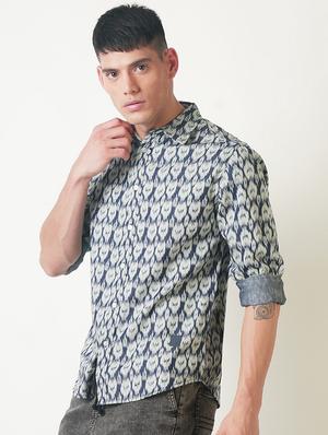 blue printed casual shirt - 16265208 - Standard Image - 2