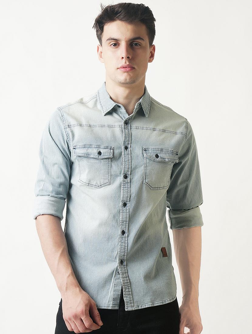 blue striped casual shirt - 16265211 - Zoom Image - 1