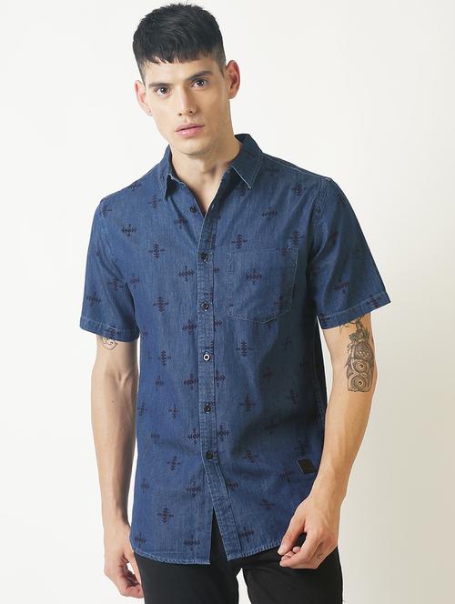 blue printed casual shirt - 16265226 - Very Small Image - 1