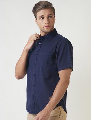 navy blue solid casual shirt - 16265238 - Standard Image - 2