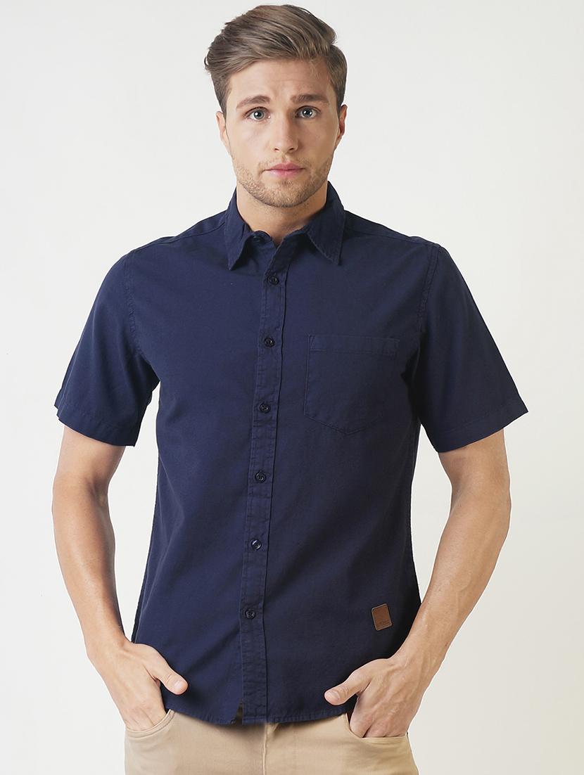 navy blue solid casual shirt - 16265238 - Zoom Image - 1