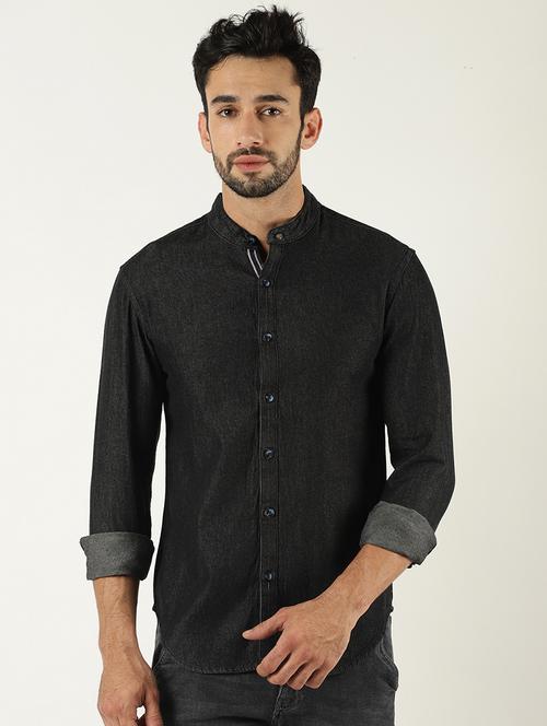 black denim casual shirt - 16265253 - Standard Image - 1