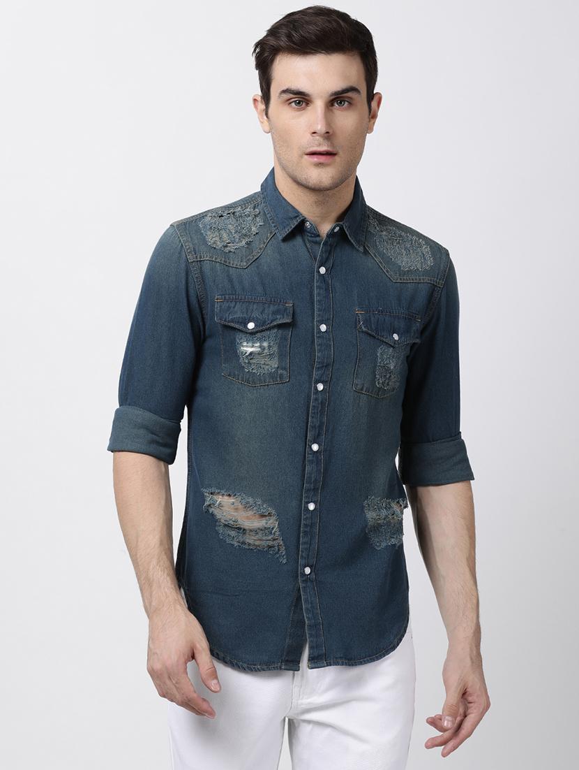 blue denim casual shirt - 16265263 - Zoom Image - 1