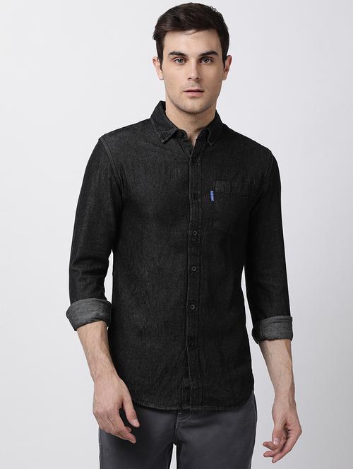 black denim casual shirt - 16265276 - Standard Image - 1