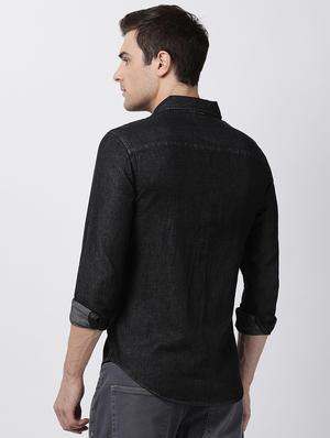 black denim casual shirt - 16265276 - Standard Image - 3