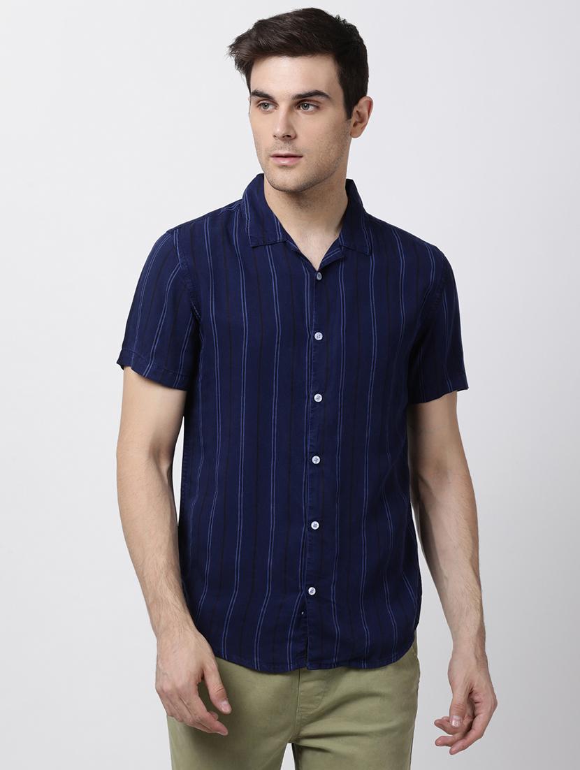 navy blue striped casual shirt - 16265280 - Zoom Image - 1