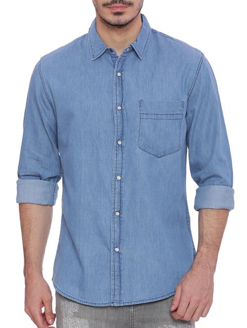 blue denim casual shirt - 16265283 - Standard Image - 1