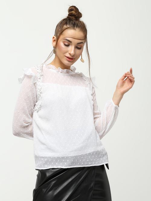 ruffle trim dobby top - 16265295 - Standard Image - 1
