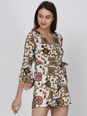 overlap neck tie knot romper - 16265310 - Standard Image - 2