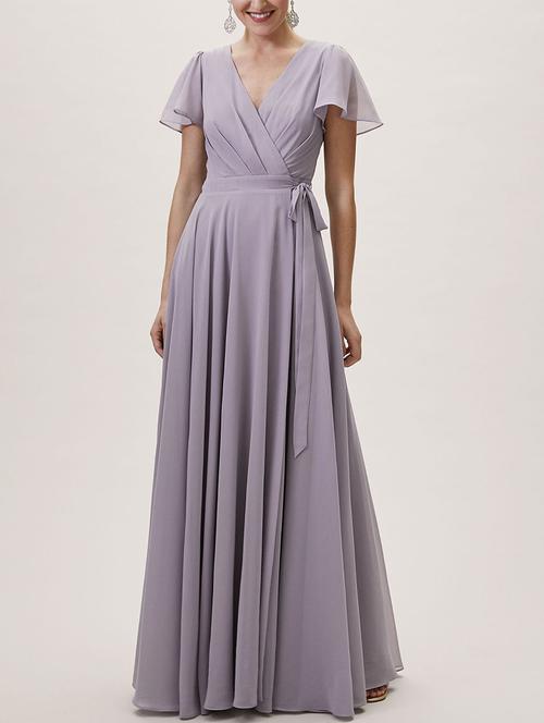 tie knot flute sleeve wrap dress gown - 16265603 - Standard Image - 1