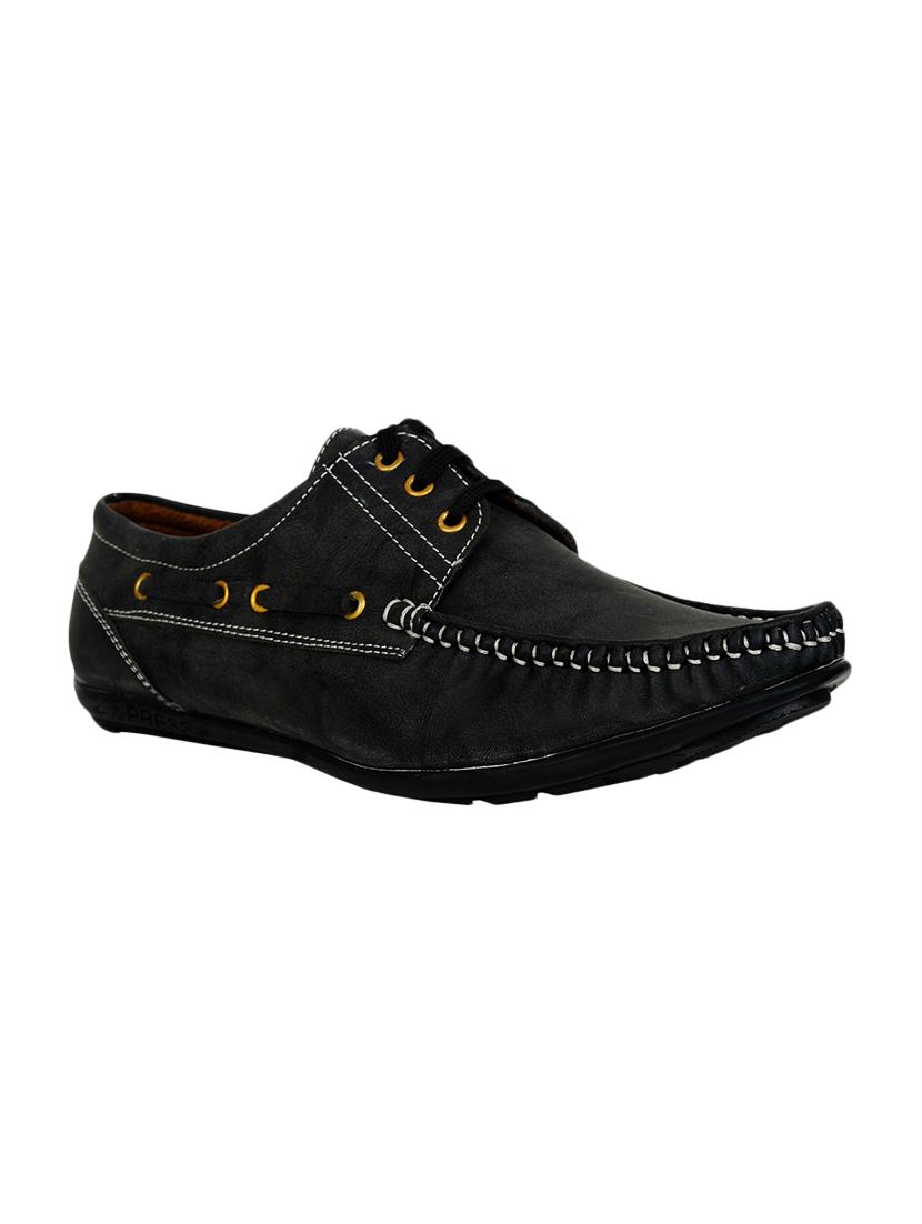 black leatherette lace up boatshoes - 16265664 - Zoom Image - 1