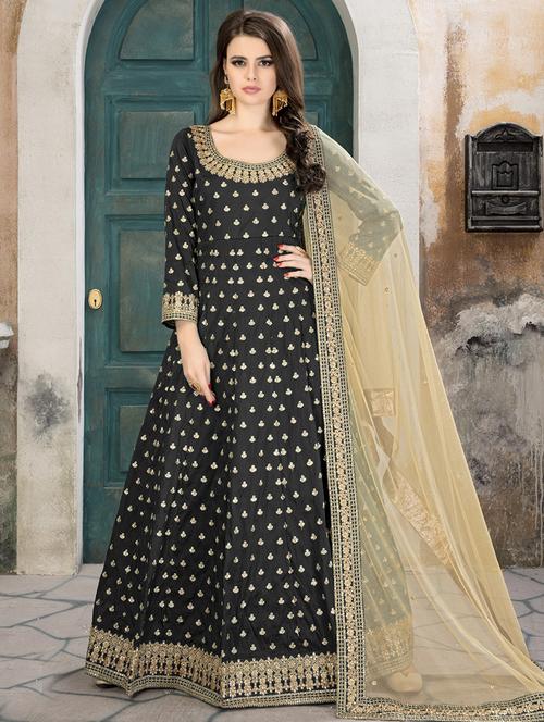 embroidered semi-stitched suit - 16265909 - Standard Image - 1