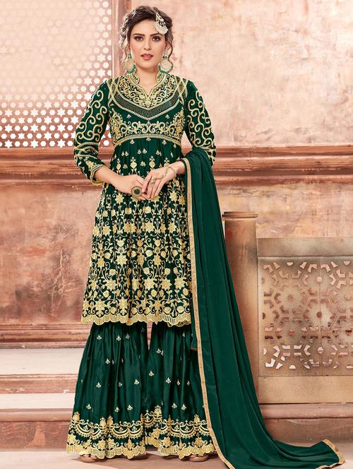 embroidered semi-stitched suit - 16266018 - Very Small Image - 1