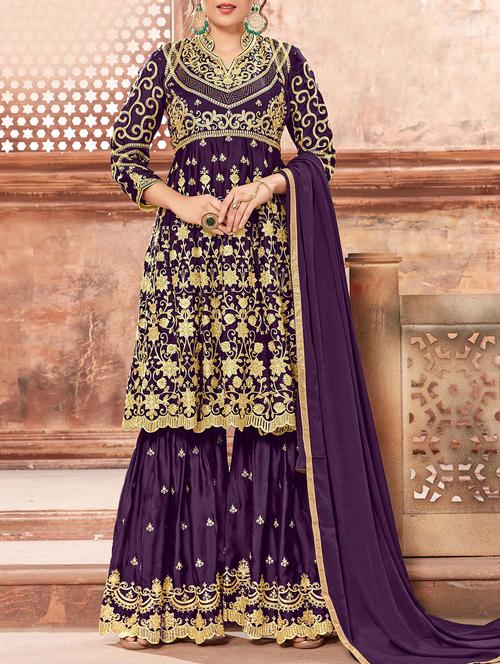 Embroidered semi-stitched suit - 16266019 - Standard Image - 1