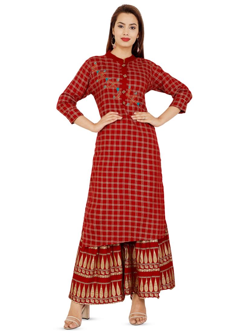 Checkered kurta palazzo set - 16266261 - Zoom Image - 1