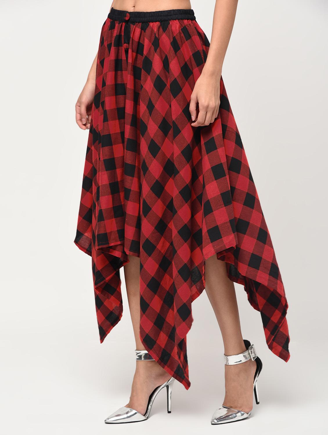 high rise checkered asymmetric skirt - 16266295 - Zoom Image - 1