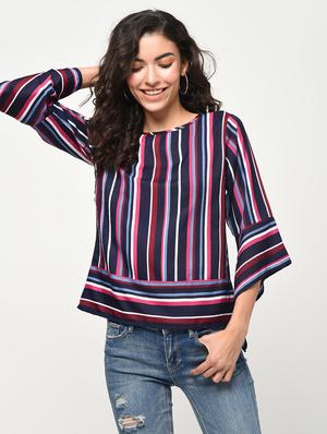 striped asymmetric bell sleeved top - 16266304 - Standard Image - 2