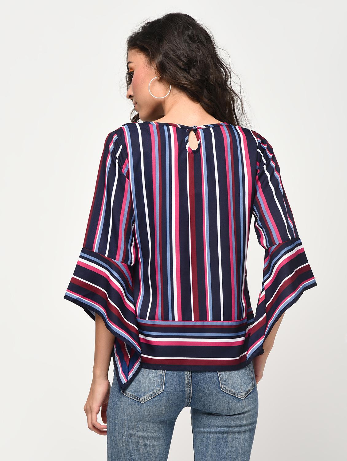 striped asymmetric bell sleeved top - 16266304 - Zoom Image - 4