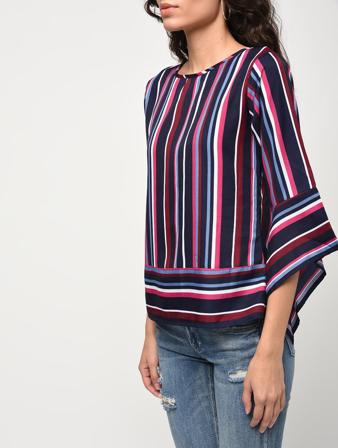 striped asymmetric bell sleeved top - 16266304 - Zoom Image - 5