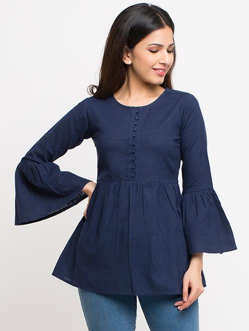 botton detail bell sleeved top - 16269291 - Standard Image - 1