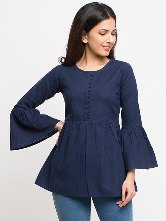 botton detail bell sleeved top - 16269291 - Zoom Image - 1