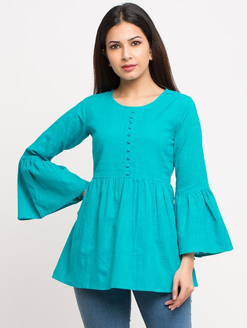 botton detail bell sleeved top - 16269294 - Standard Image - 1