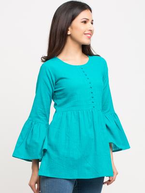 botton detail bell sleeved top - 16269294 - Standard Image - 2