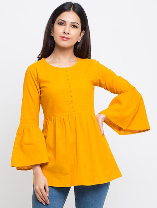 botton detail bell sleeved top - 16269296 - Standard Image - 1