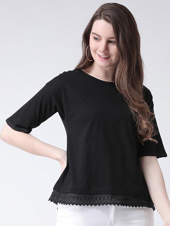 round neck lace hem top - 16269558 - Zoom Image - 1