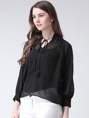 tassel tie up dobby top - 16269562 - Standard Image - 2