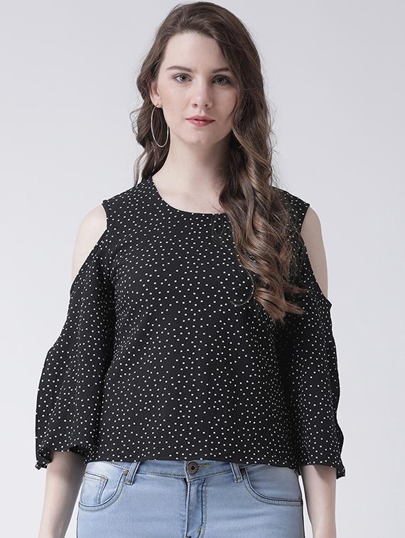 pin-dot cold shoulder top - 16269568 - Zoom Image - 1
