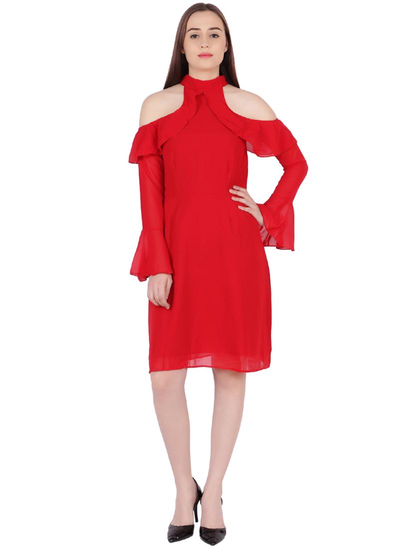cold shoulder flute sleeves dress - 16269704 - Zoom Image - 1