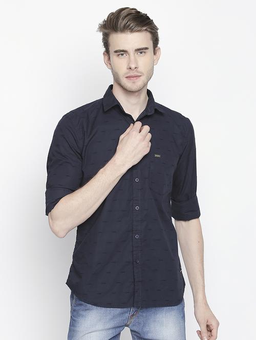 navy blue self design casual shirt - 16269926 - Standard Image - 1