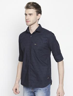 navy blue self design casual shirt - 16269926 - Standard Image - 2