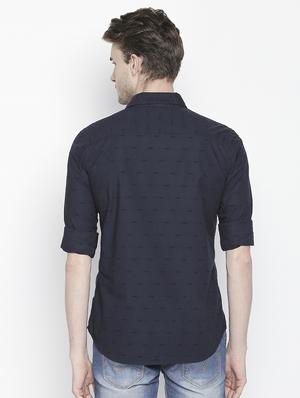 navy blue self design casual shirt - 16269926 - Standard Image - 3