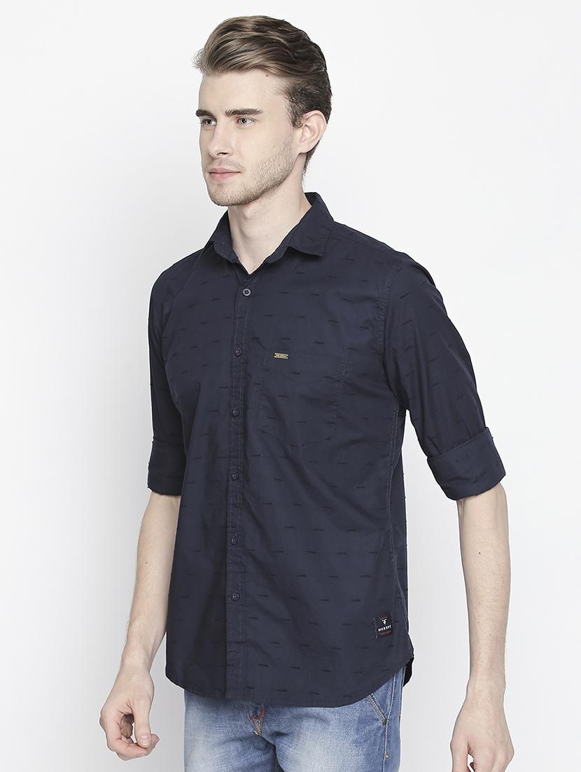 navy blue self design casual shirt - 16269926 - Zoom Image - 2
