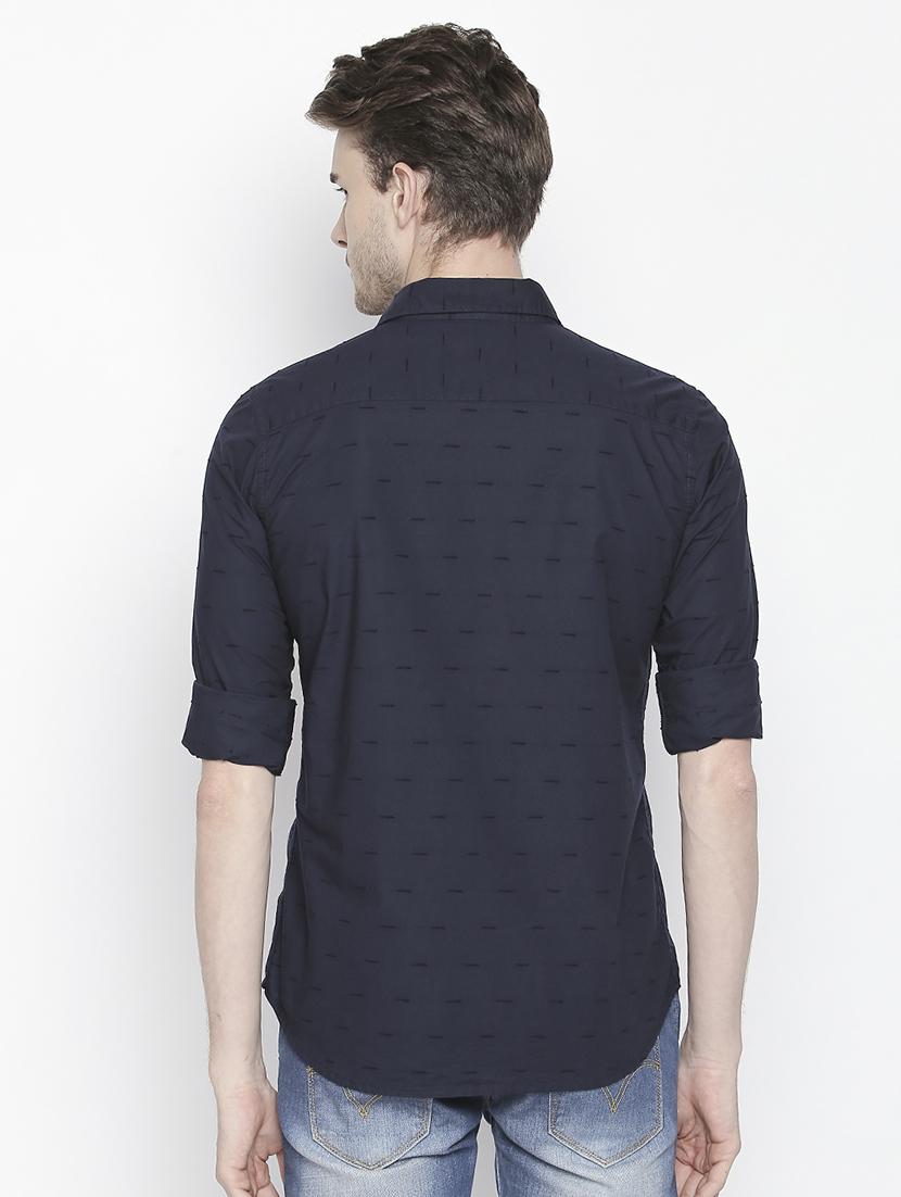 navy blue self design casual shirt - 16269926 - Zoom Image - 3