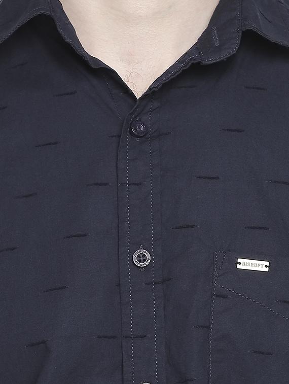 navy blue self design casual shirt - 16269926 - Zoom Image - 4