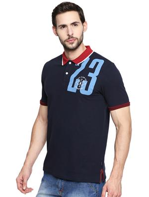 navy blue typographic chest printed polo t-shirt - 16269965 - Standard Image - 2