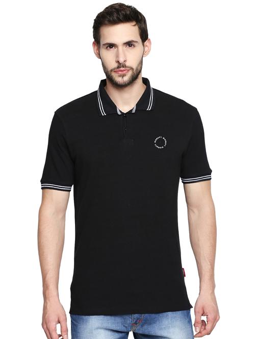 black solid polo t-shirt - 16269966 - Standard Image - 1