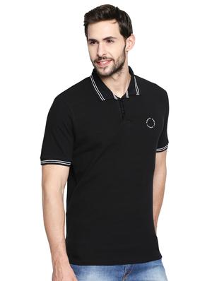 black solid polo t-shirt - 16269966 - Standard Image - 2