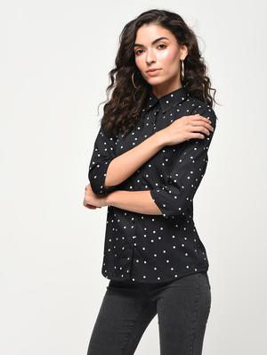 curved hem dot print shirt - 16270415 - Standard Image - 2