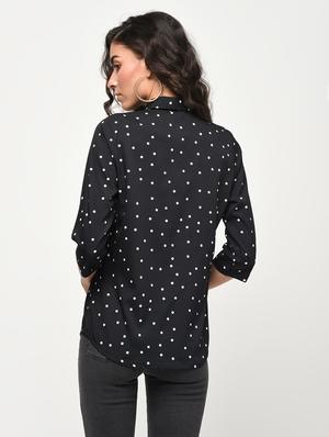 curved hem dot print shirt - 16270415 - Standard Image - 3