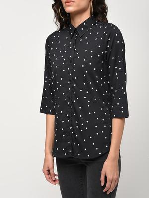 curved hem dot print shirt - 16270415 - Standard Image - 5