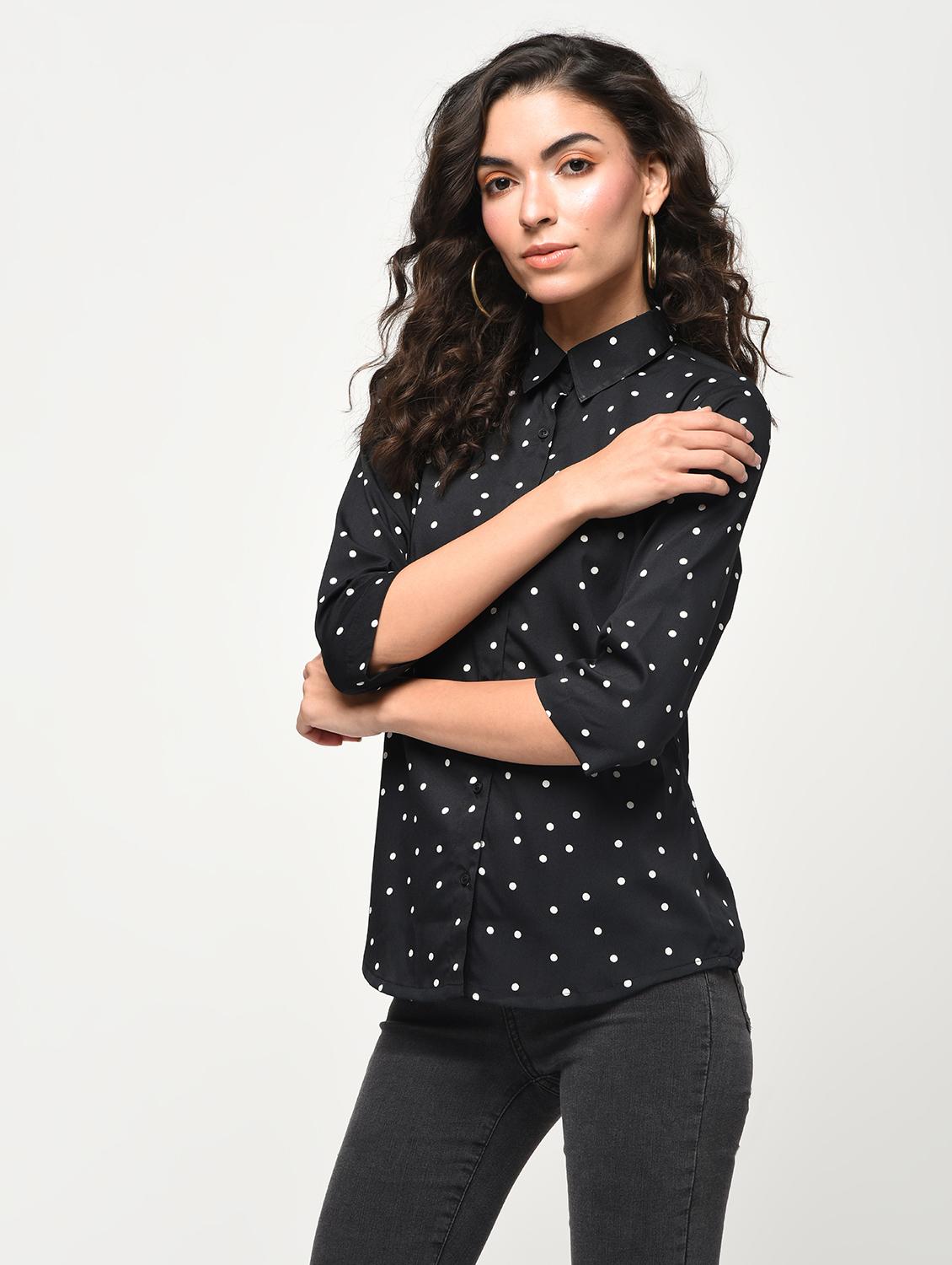 curved hem dot print shirt - 16270415 - Zoom Image - 2