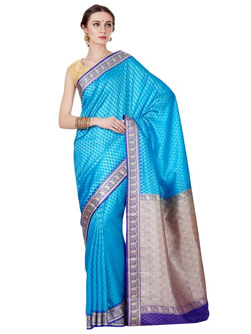 paisley zari motif banarasi saree with blouse - 16270698 - Standard Image - 1