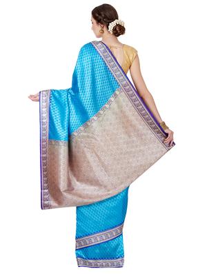 paisley zari motif banarasi saree with blouse - 16270698 - Standard Image - 2