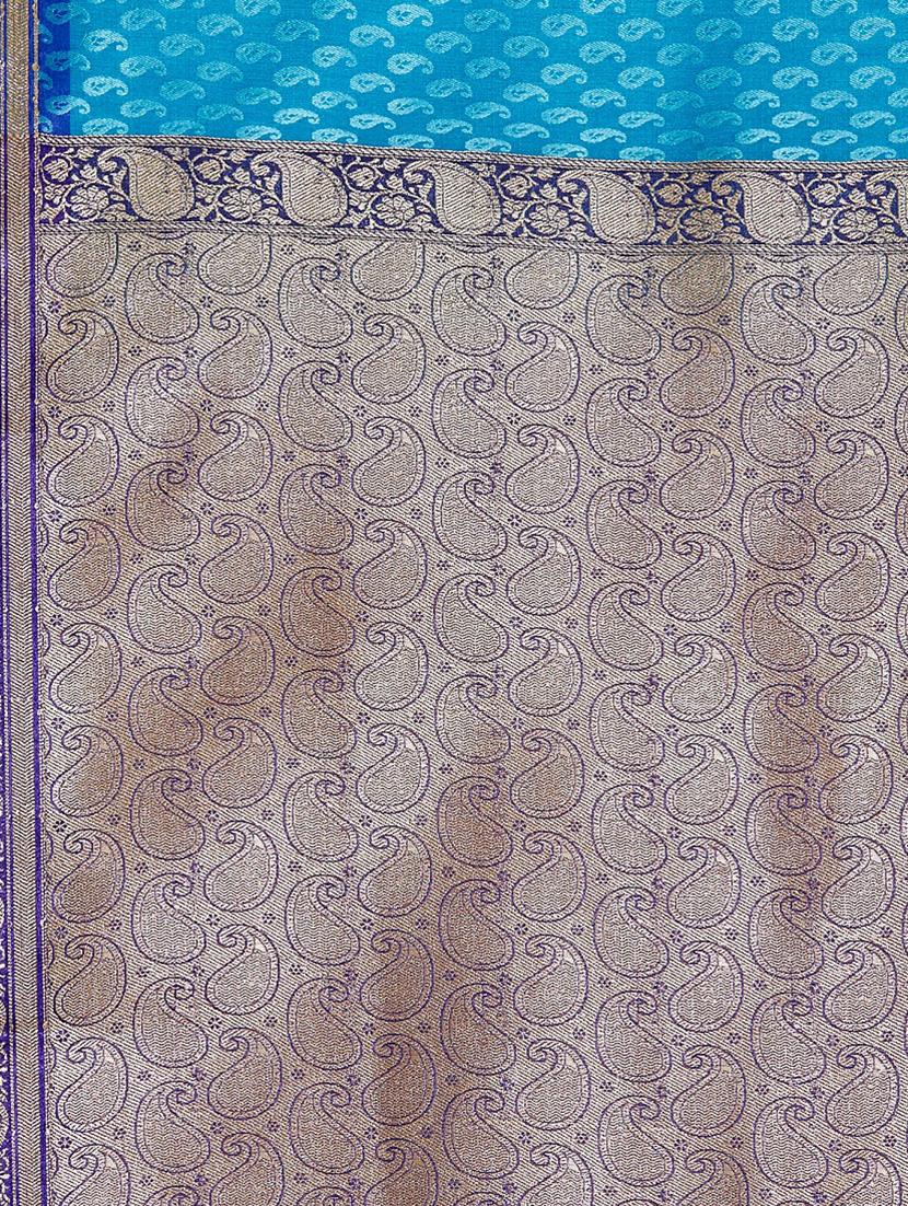 paisley zari motif banarasi saree with blouse - 16270698 - Zoom Image - 5